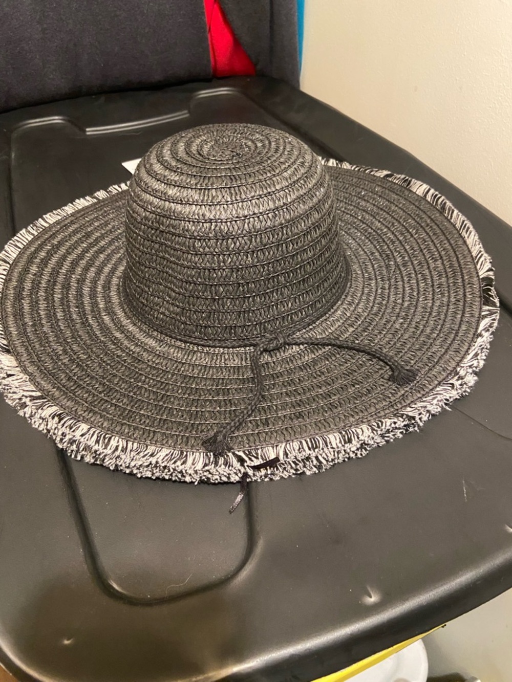 Time and Tru Black Wide-Brim Fringe Sun Hat